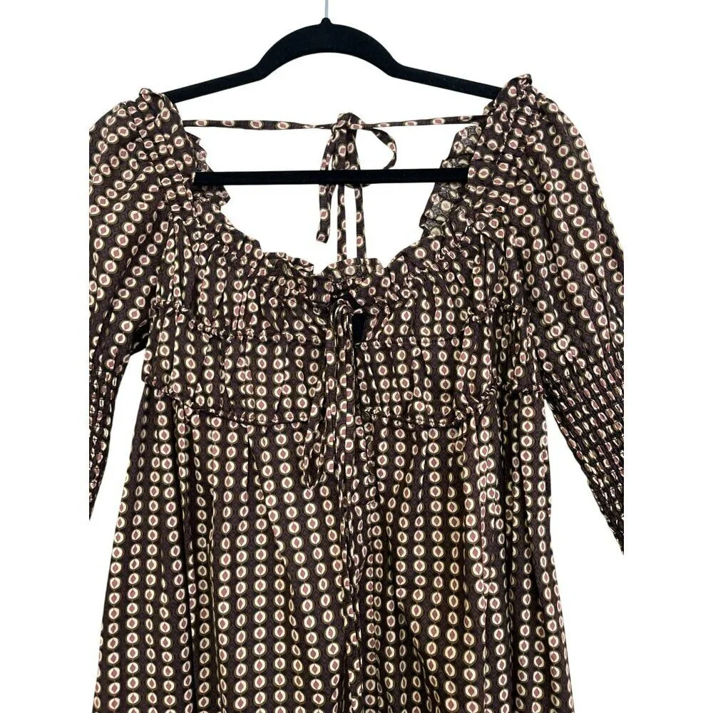 Free People Star Dip Smocked Back Babydoll Mini Dress Small NWT